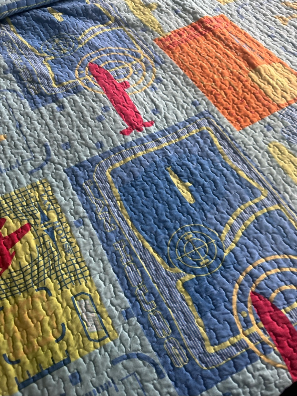 Blue and Orange Airplane Pattern Quilt - Brand Blank Double size